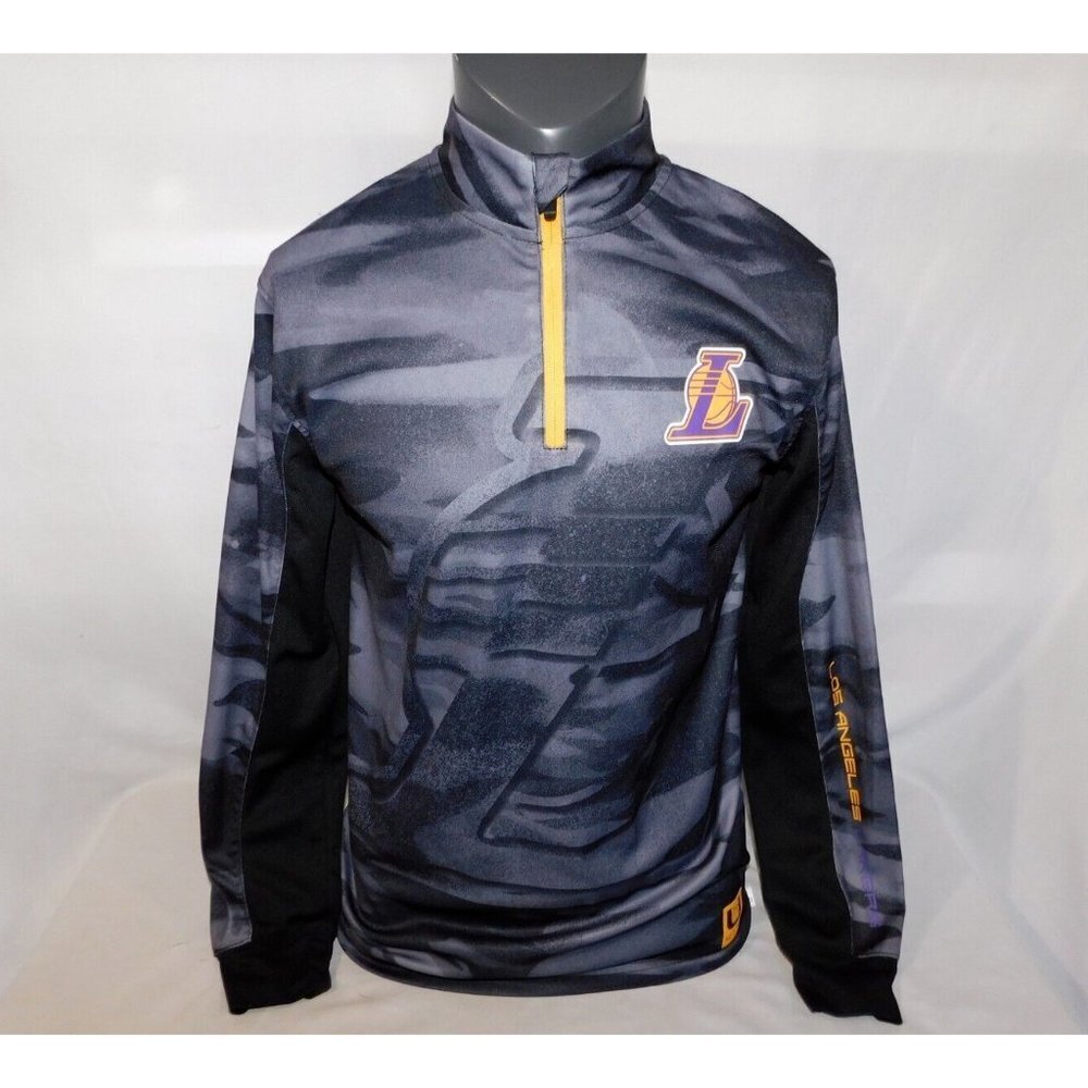Net-Dri Los Angeles Lakers NBA Black Gray 1/4 Zip PullOver Shirt Top Mens S